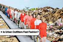 Fashion runway show set against garbage dump, highlighting issues of fast fashion and Urban Outfitters.
