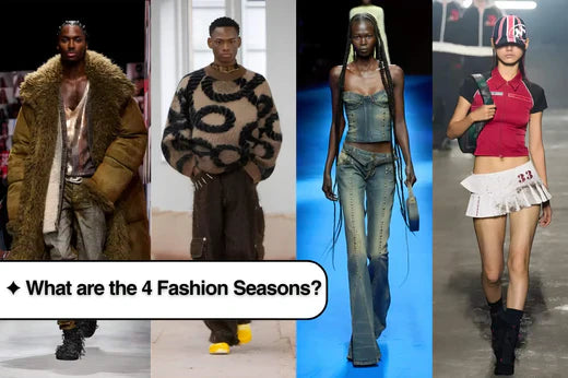 Collage of fashion models in Y2K styles highlighting Fall Winter and Spring Summer outfits