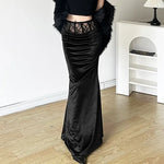 Black Velvet Maxi Skirt - Vignette | Y2K Zone®