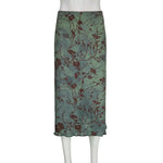 Green Floral Midi Skirt - Vignette | Y2K Zone®