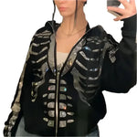 Skeleton Rhinestone Hoodie - Vignette | Y2K Zone®