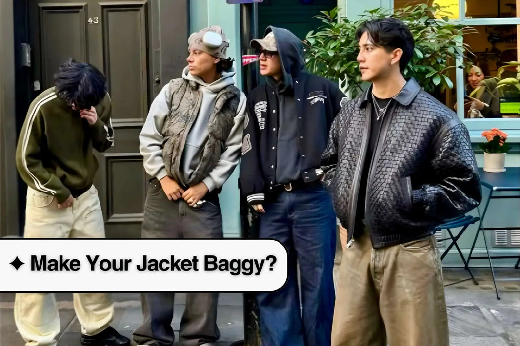 Group of people in baggy jackets showcasing Y2K street style fashion trends.