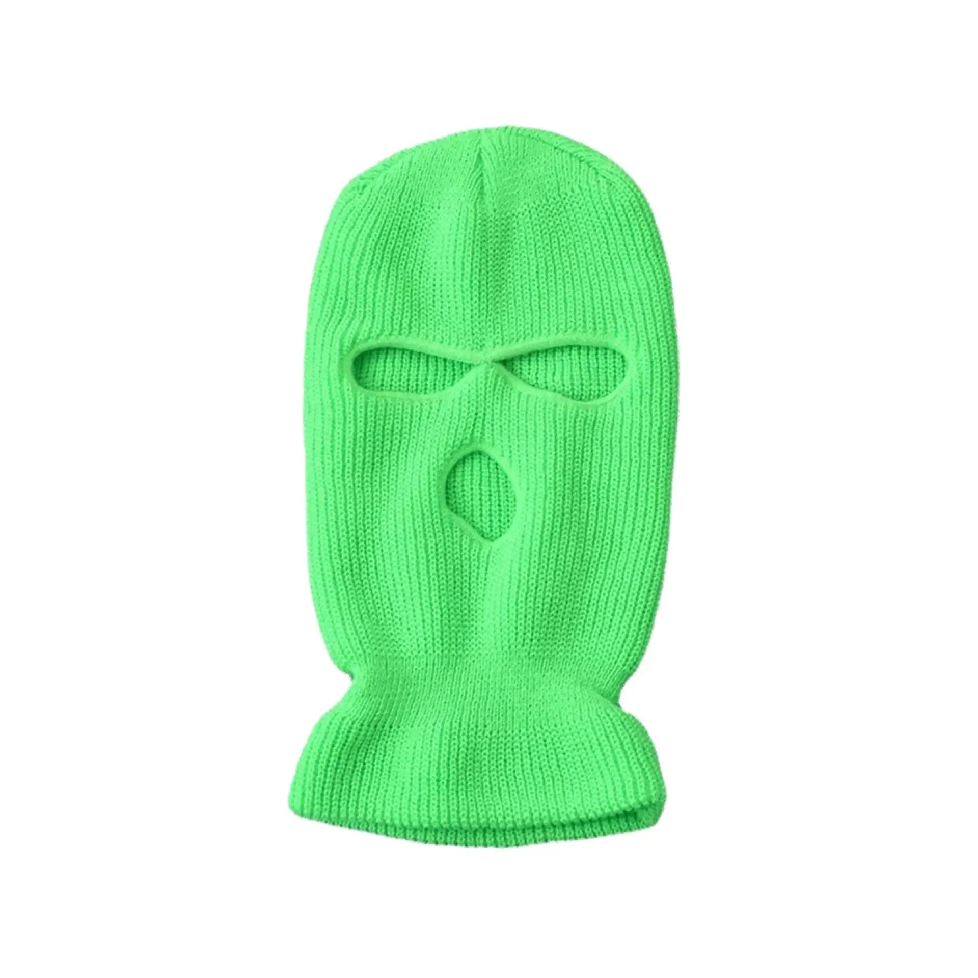 Bright green 3-holes ski mask with eye and mouth openings for outdoor activities