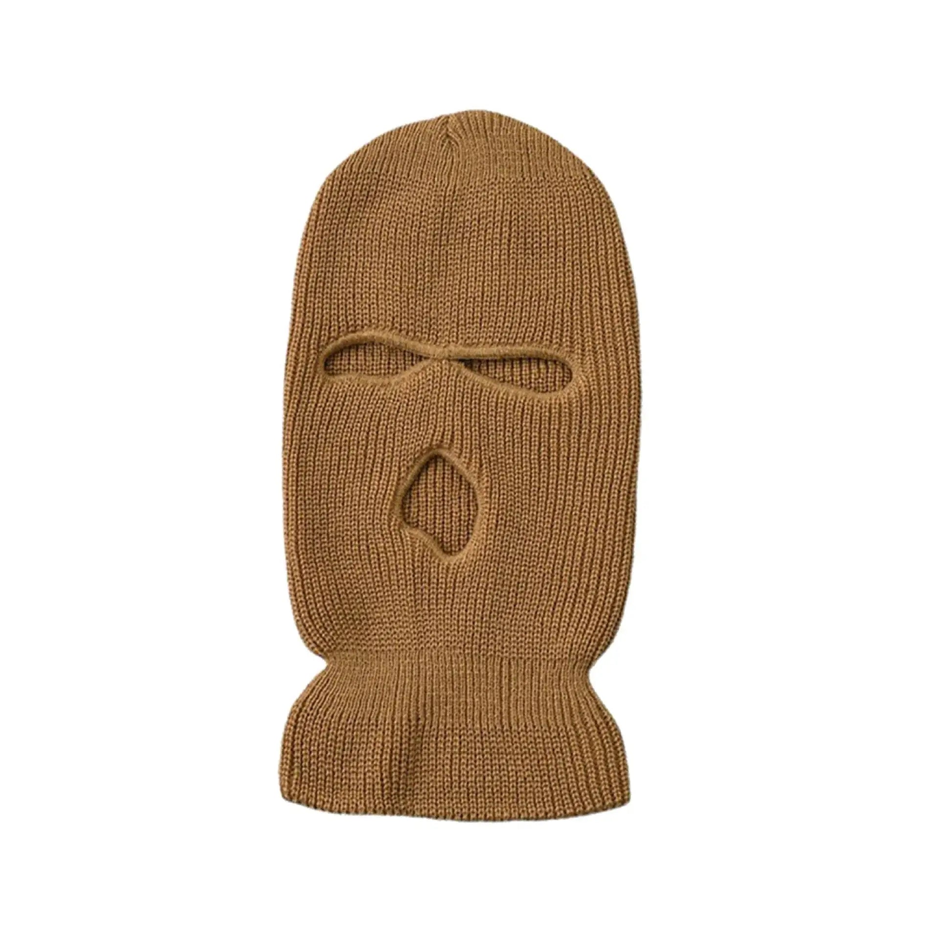 Tan 3-holes ski mask with eye and mouth openings for warmth and comfort