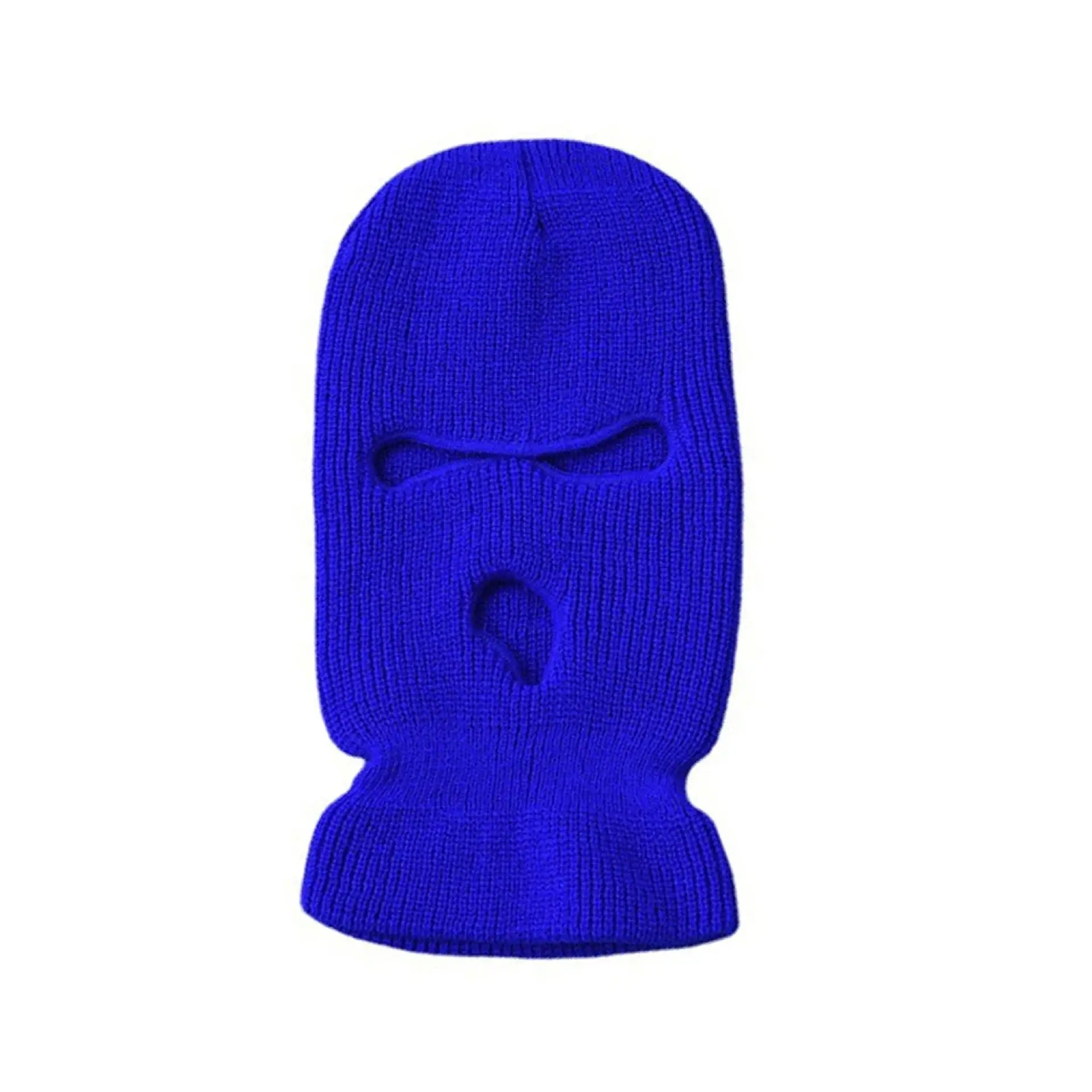 Bright blue 3-holes ski mask with openings for eyes and mouth, ideal for winter sports