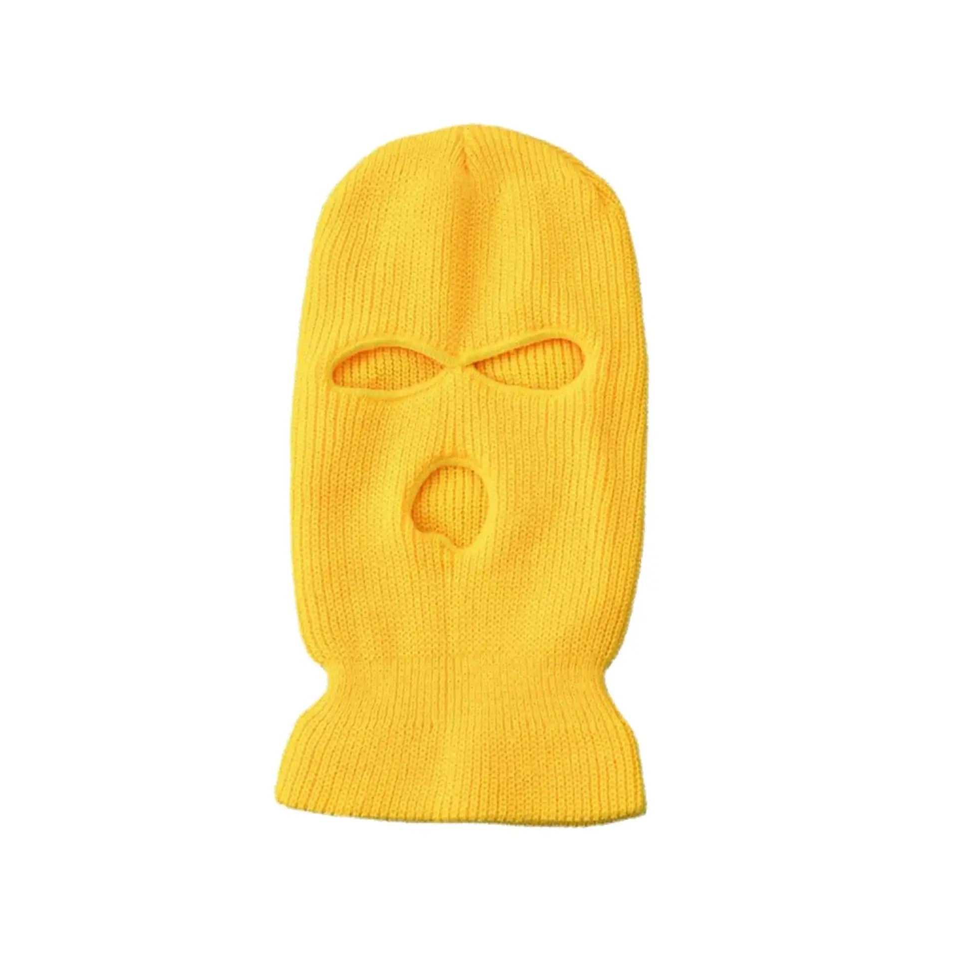 Bright yellow 3-holes ski mask featuring eye and mouth openings for warmth and comfort