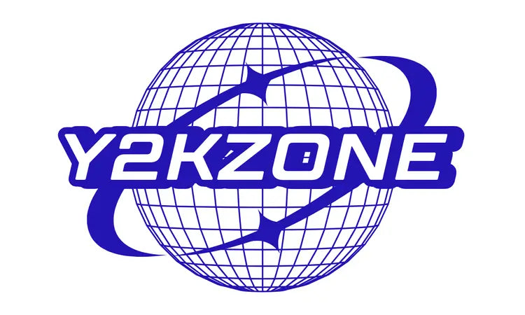 Blue 'Y2KZONE' logo with a globe design on a white background for Y2K Clothing