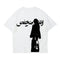 White Arabic T Shirt featuring black silhouette graphic and Arabic text design for comfort