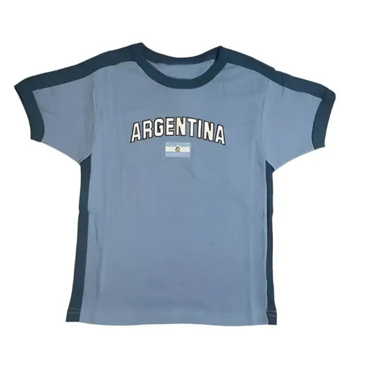 Light blue Argentina crop top jersey with dark blue trim and country flag detail