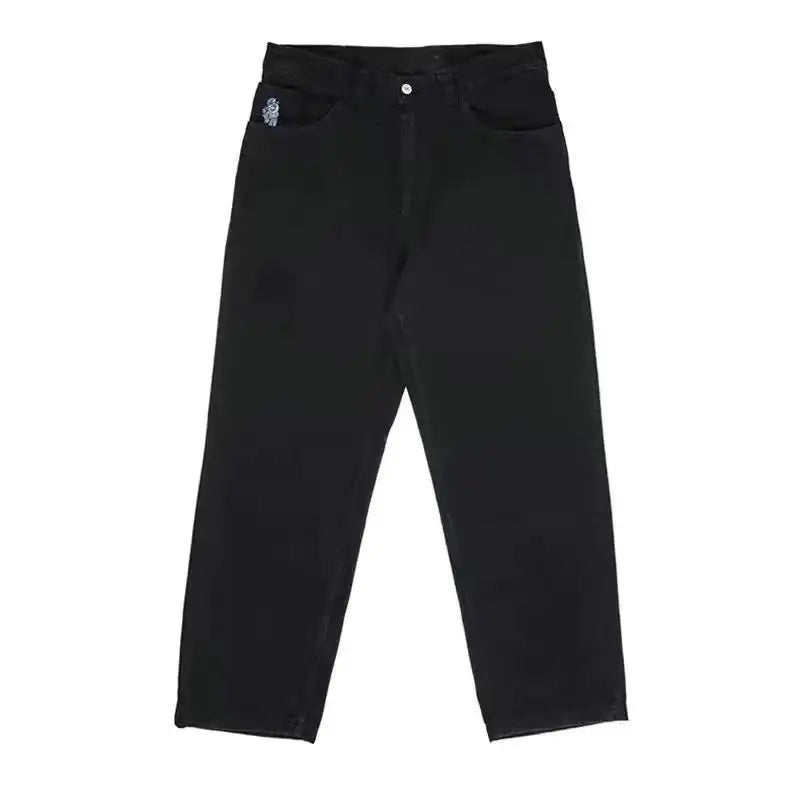 Black denim straight-leg baggy jeans for guys stylish and comfortable wear