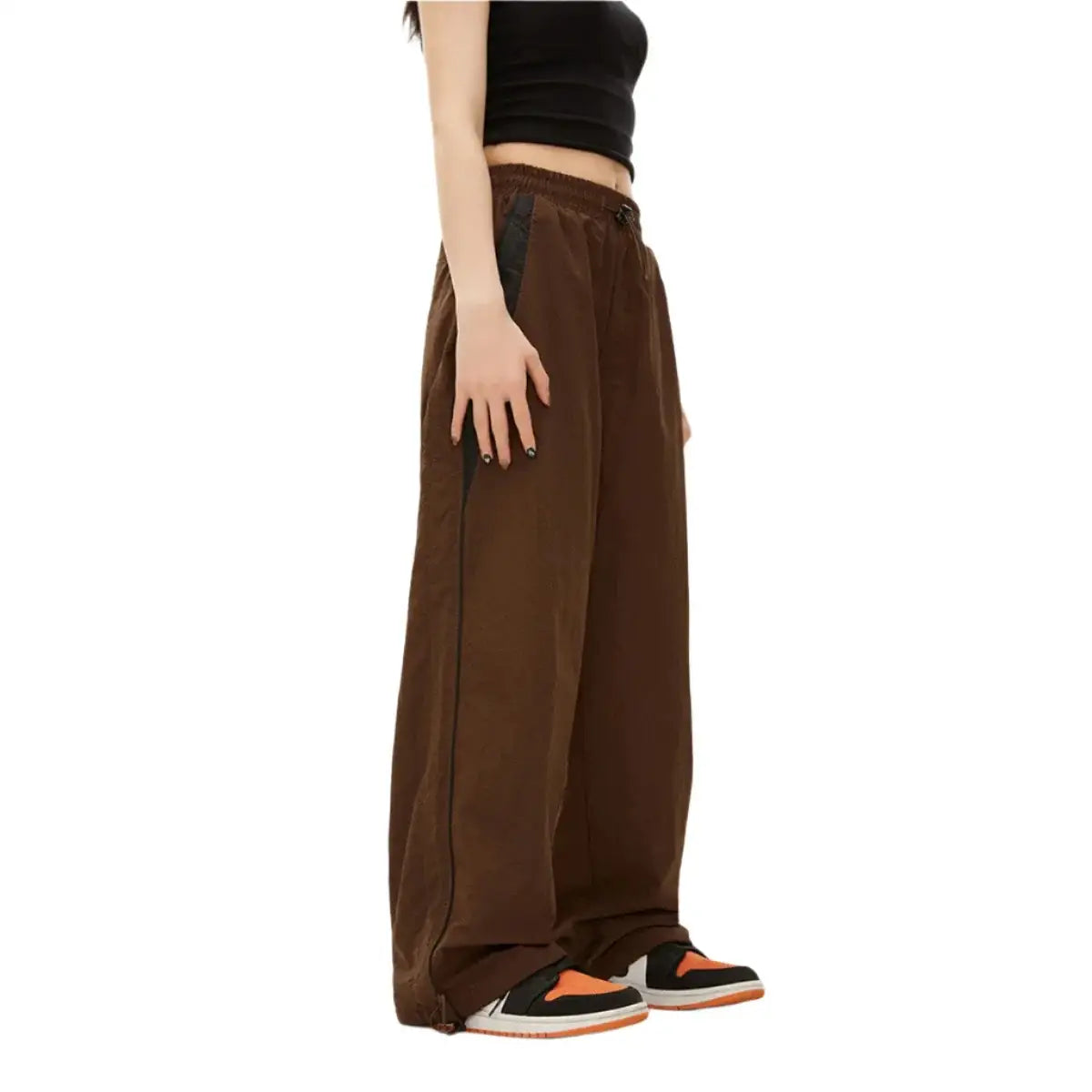 Wide-leg brown trousers displayed alongside stylish Black Baggy Pants for trendy outfits