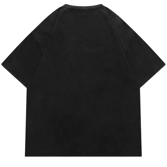 Black short-sleeved graphic t shirt featuring a stylish Y2K design