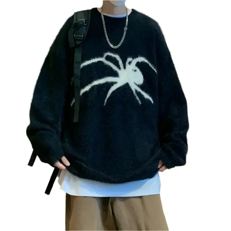 Black Spider Sweater featuring a white spider design on the front