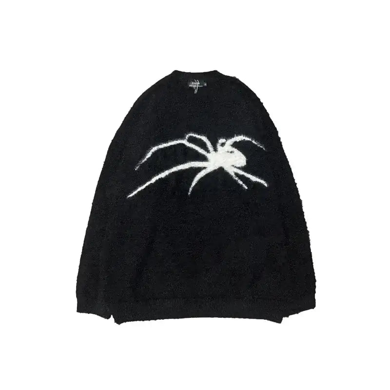 Black Spider Sweater featuring a white spider design on the front. Stylish and unique