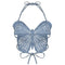 Butterfly Crop Top in light blue fabric with embroidered wings, perfect for Y2K style