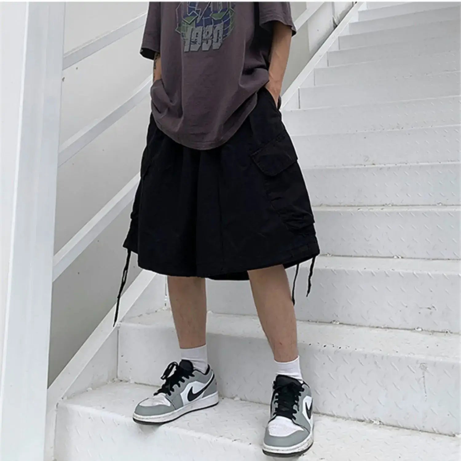 Black knee-length skirt with drawstring details from Cargo Cargo Shorts collection