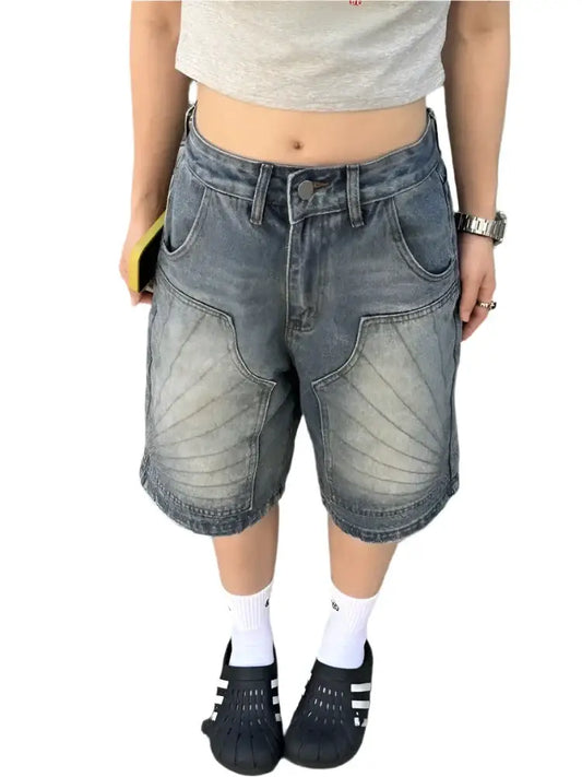 Faded Carpenter Jorts in a baggy, knee-length cut for trendy Y2K denim shorts style