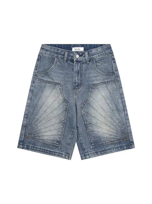 Faded Carpenter Jorts with sunburst pattern, perfect Y2K denim shorts for summer style