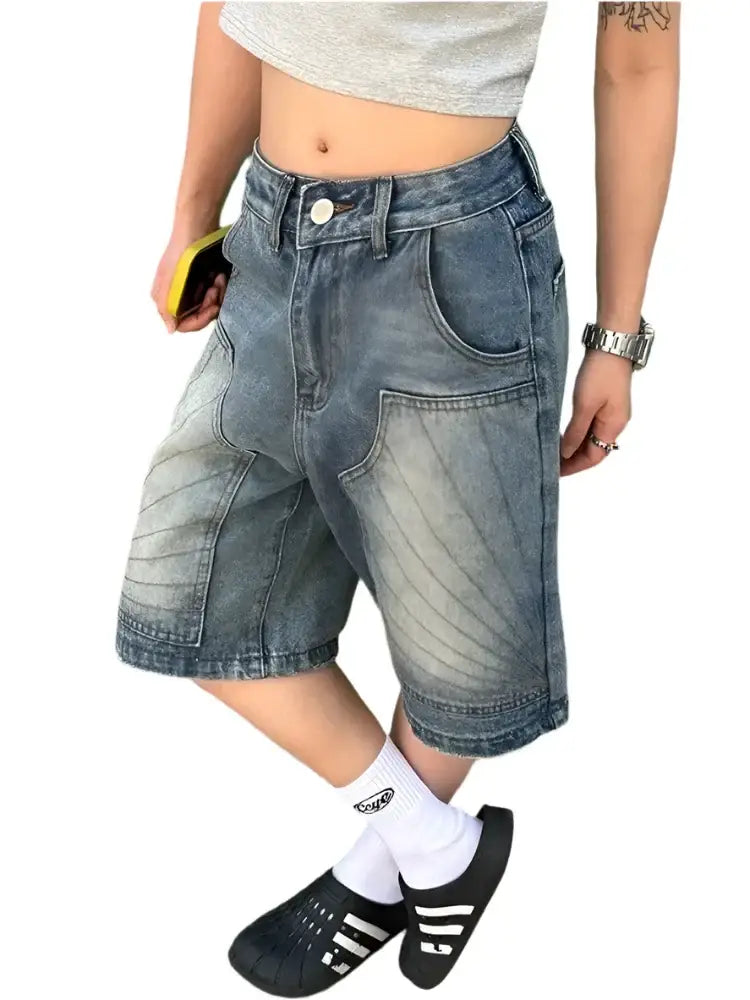 Faded Carpenter Jorts featuring wide legs and visible pockets for a trendy Y2K look