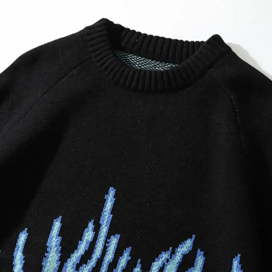 Black Coral Sweater featuring a blue graphic design, perfect for Y2K style lovers