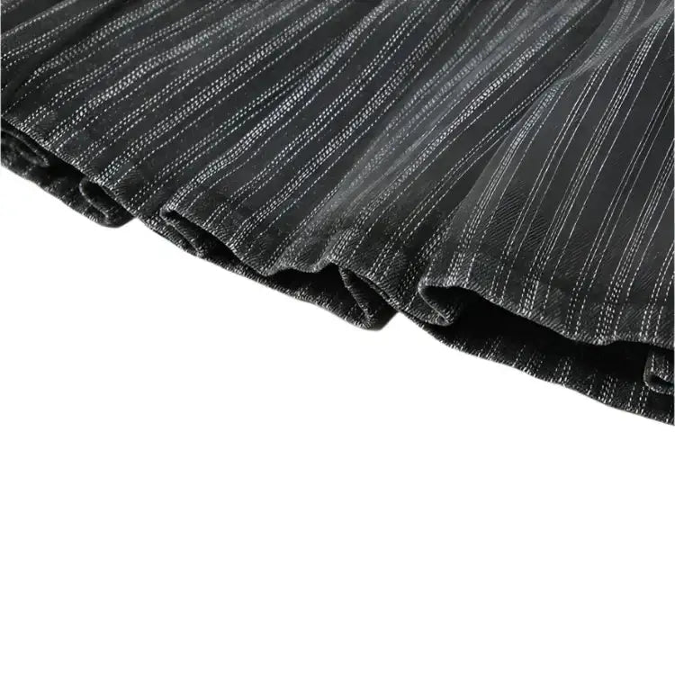 Pleated dark gray corset skirt in high-quality cotton with thin white pinstripes