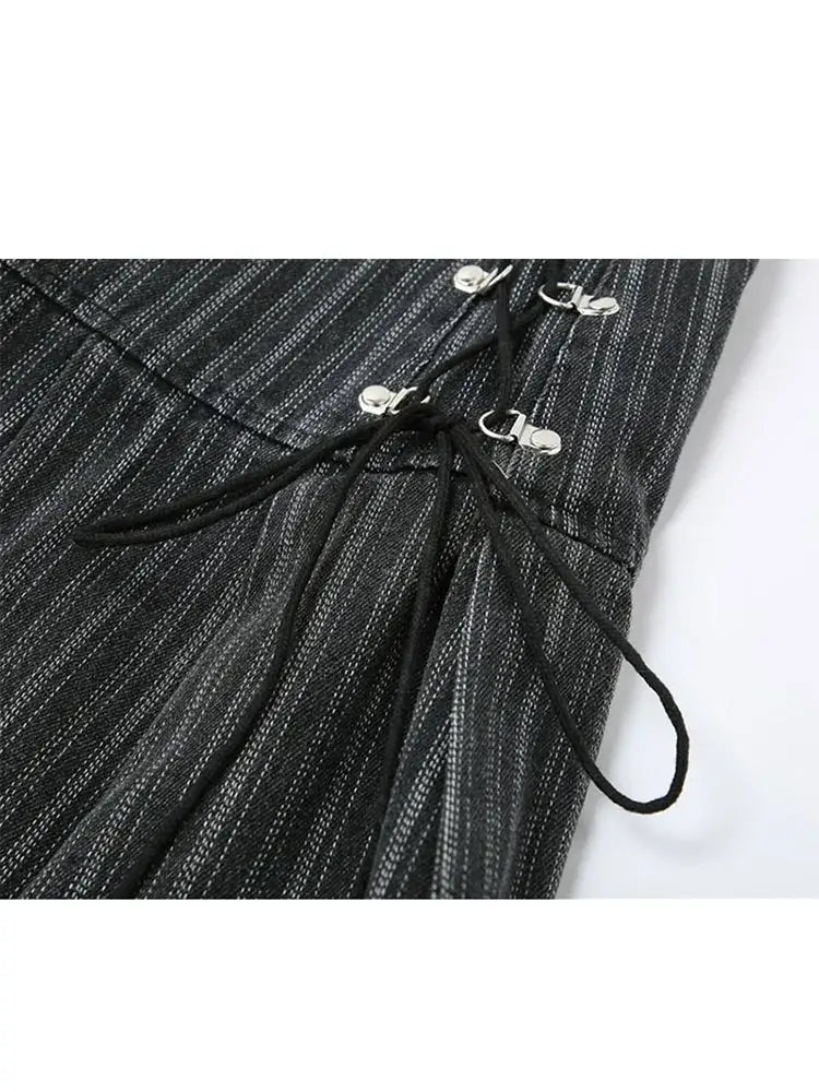 Striped corset skirt in high-quality cotton with metal clasps and lacing details