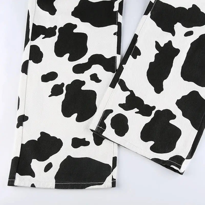 Black and white cow print fabric for stylish Cow Print Jeans design