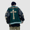 Stylized Cross Leather Jacket with cross design and Hustler text on the back