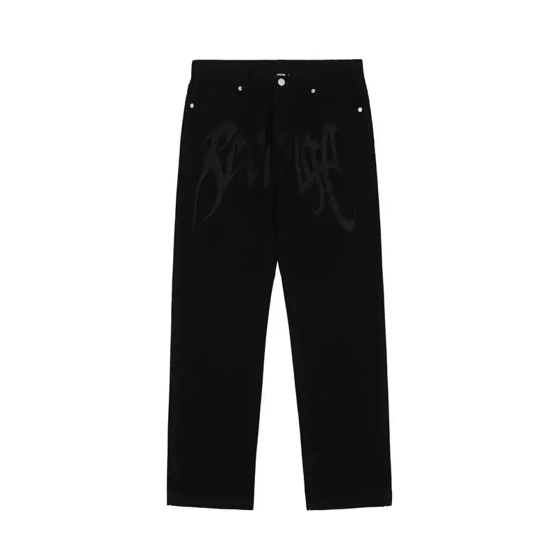 Custom Black Jeans featuring straight legs and visible pockets in stylish black denim