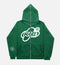 Green Cyber Y2K Hoodie with white KiC logo on chest and pocket