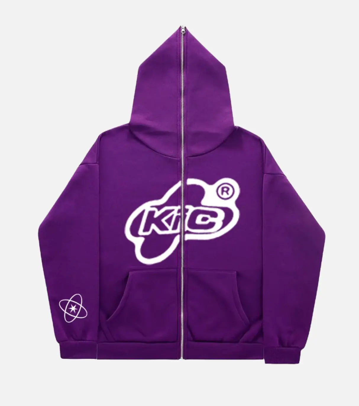 Purple Cyber Y2K Hoodie featuring a white KTG logo on the chest