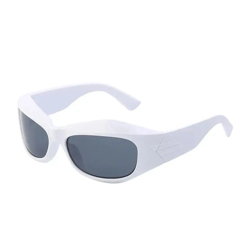 White Cyber Y2K sunglasses with dark lenses for a trendy retro look