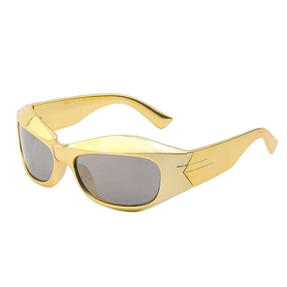 Gold-colored Cyber Y2K Sunglasses with gray lenses for a stylish retro look