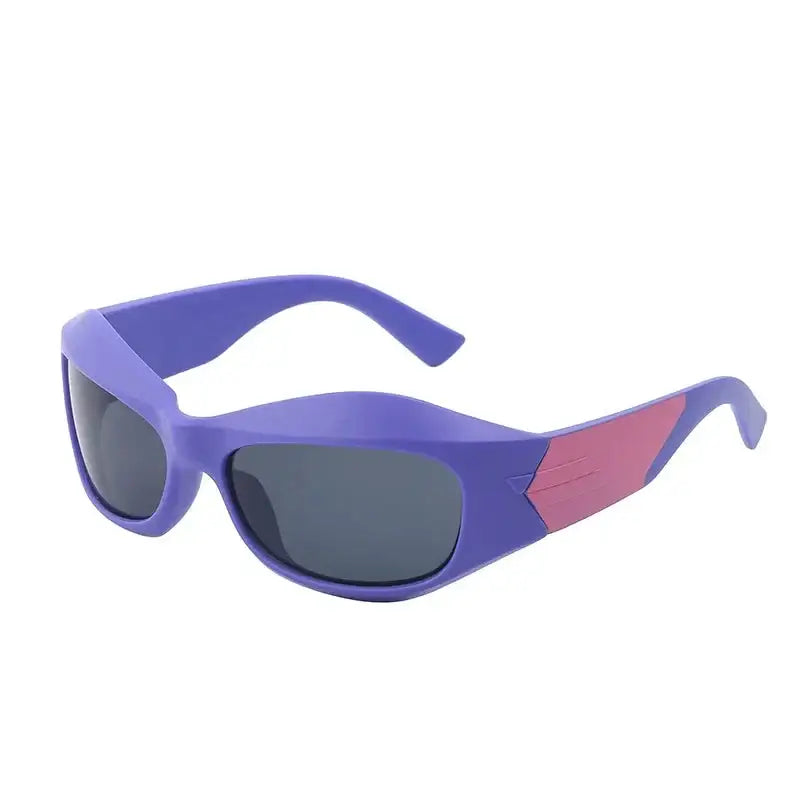 Purple and pink Cyber Y2K Sunglasses with dark lenses for stylish kids