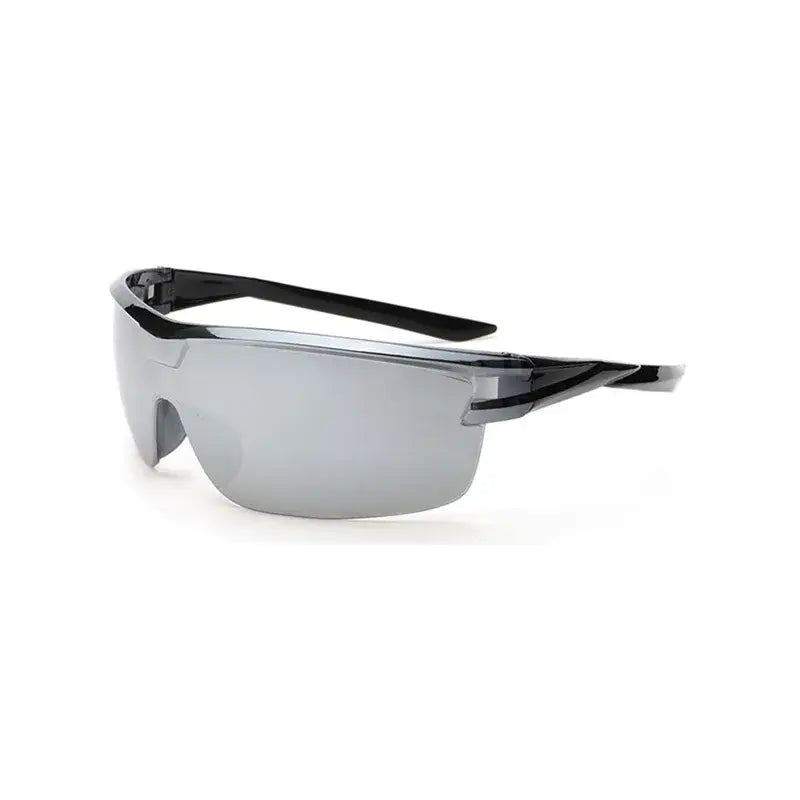 Sleek cycling sunglasses fashion with wraparound mirrored lens and black frame