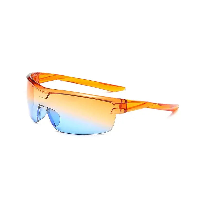 Sporty Cycling Sunglasses Fashion with Orange Frames and Yellow to Blue Gradient Lenses