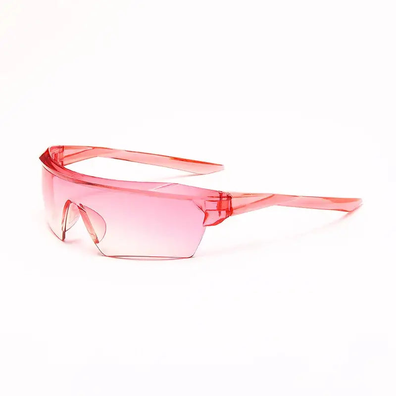 Pink-tinted wraparound sunglasses showcasing modern cycling sunglasses fashion design