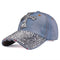 Denim baseball cap with rhinestones and cross embellishment for stylish casual wear