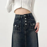 Denim Cargo Maxi Skirt - Vignette | Y2K Zone®