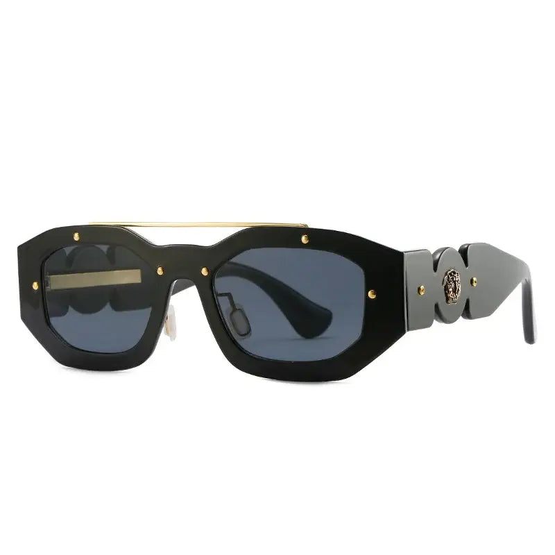 Black designer sunglasses with geometric frames and metal accents, perfect Y2K sunglasses