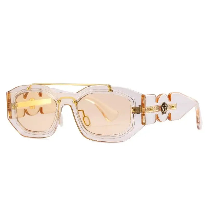 Stylish Designer Sunglasses with gold accents and light-tinted lenses, perfect for Y2K looks