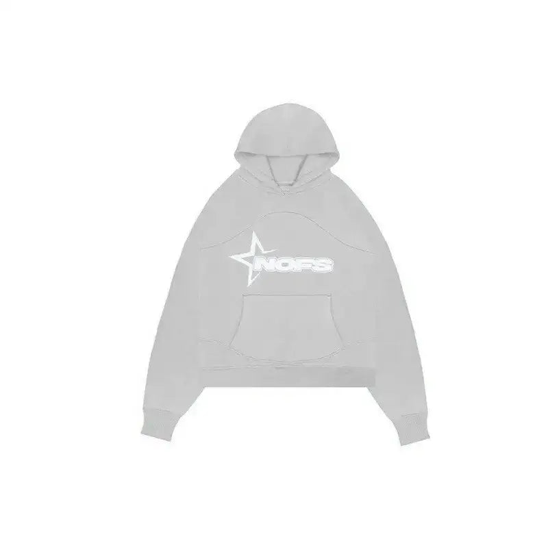 Gray Drip Hoodie featuring a white star logo, perfect for Y2K fashion enthusiasts