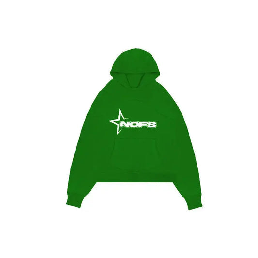 Green drip hoodie featuring a white star logo, perfect for Y2K fashion enthusiasts