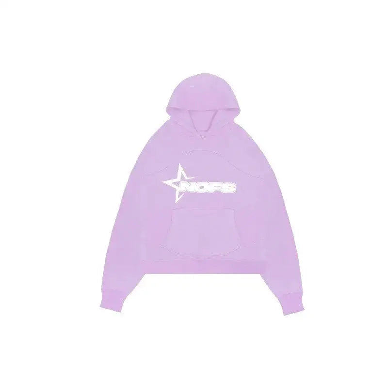 Lavender Drip Hoodie featuring a white star-shaped logo, perfect for Y2K fashion lovers