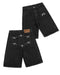 Black denim embroidered jean shorts with star designs on back pocket for trendy summer style