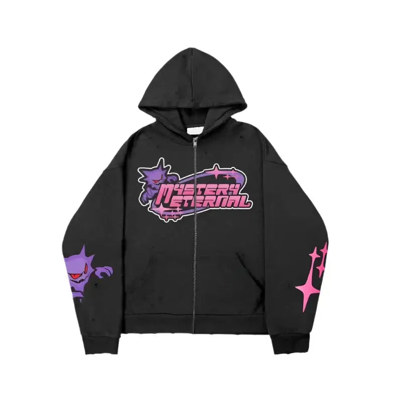 Black Eternal Hoodie with vibrant Y2K graphic design and stylish shapes