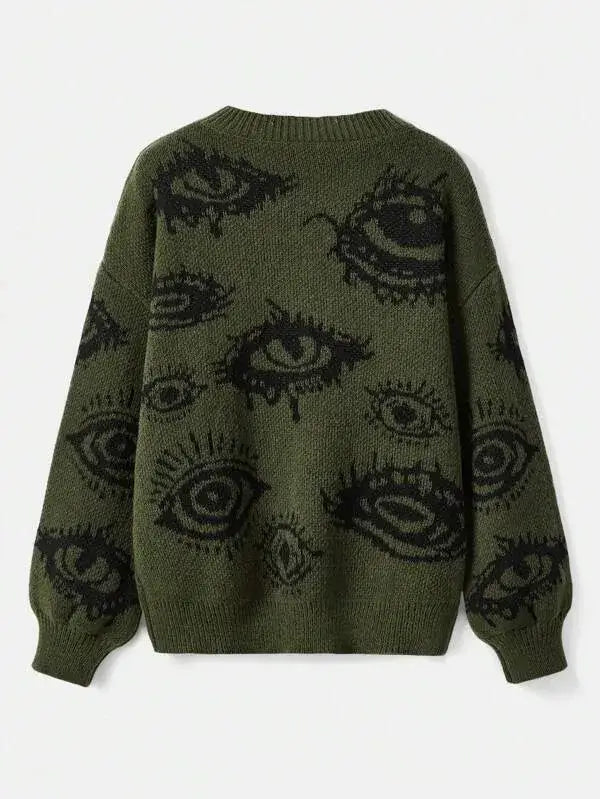 Green Evil Eye Sweater featuring black eye patterns for a stylish look