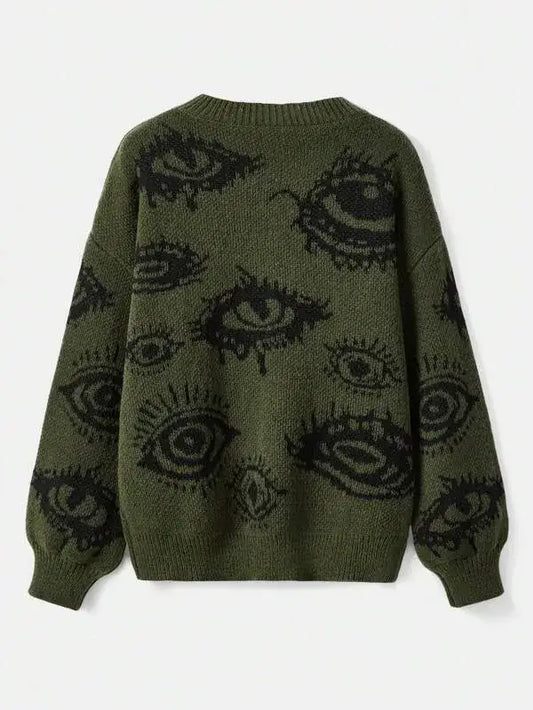 Green Evil Eye Sweater featuring black eye patterns for a stylish look