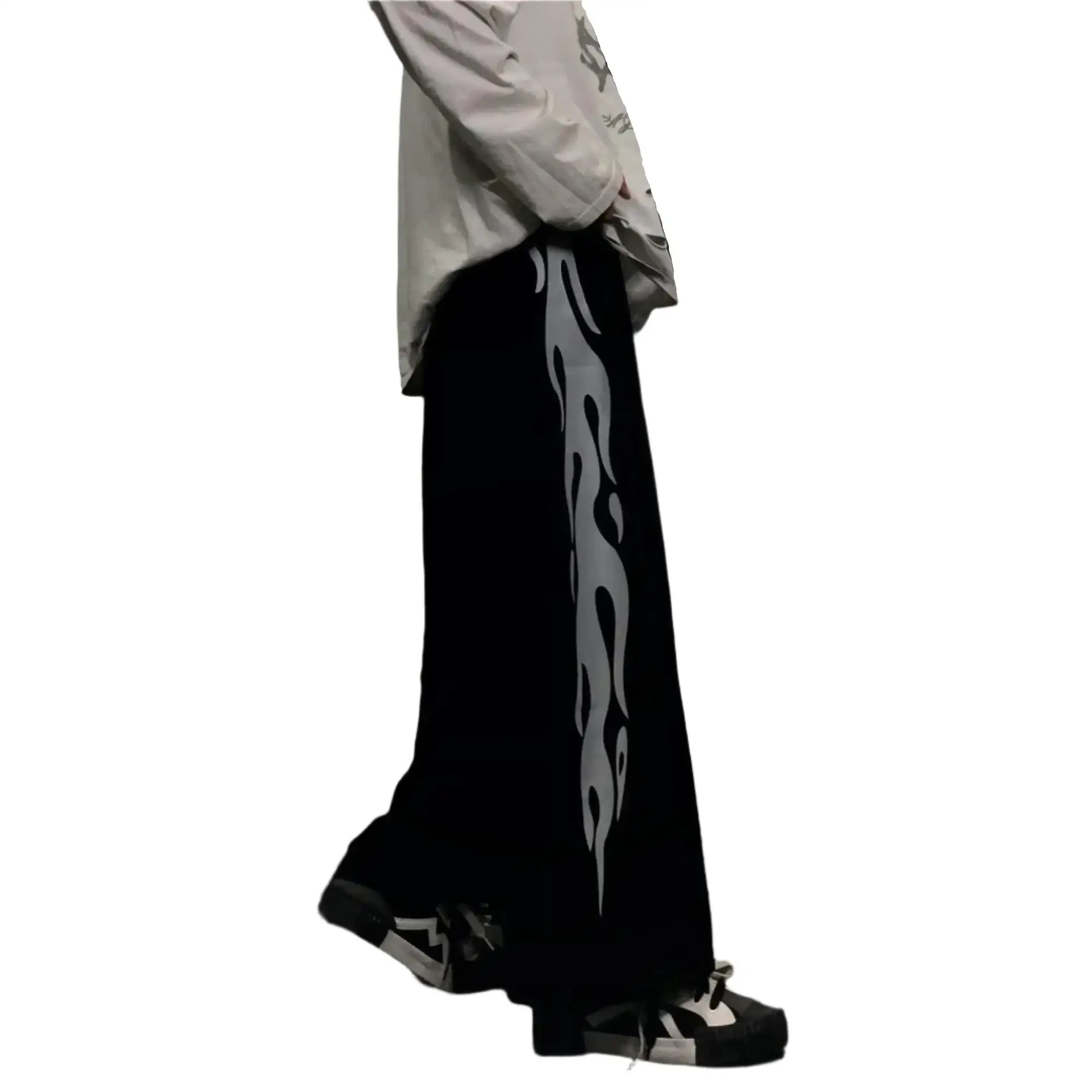 Black Flame Pants with flame-like design for a stylish Y2K look