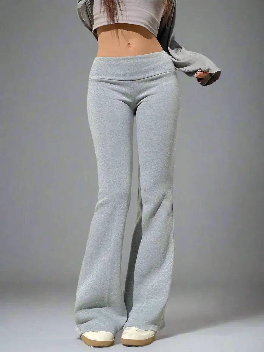 Light gray flared yoga pants showcasing stylish flare leggings for a Y2K look